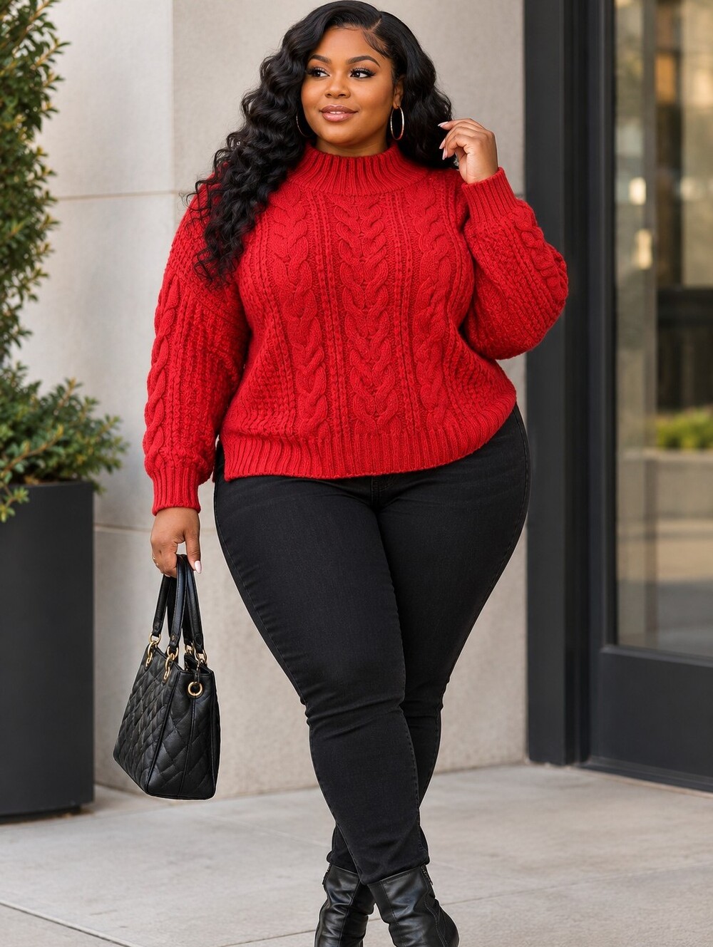 Ava & Viv Plus Red Cable Knit Sweater